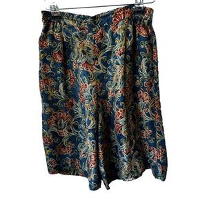 Y2K Silk Xposure Shorts Paisley Blue Red High Waist Elastic SZ S